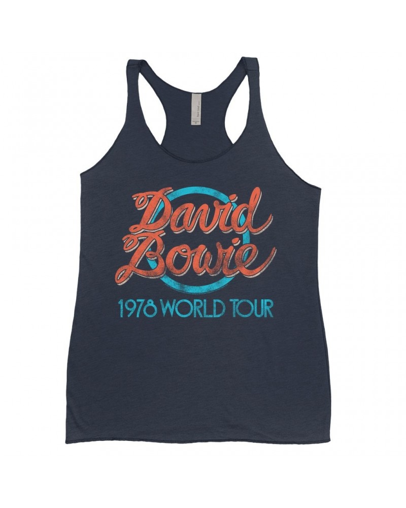 David Bowie Ladies' Tank Top | Turquoise 1978 World Tour Distressed Shirt $13.32 Shirts