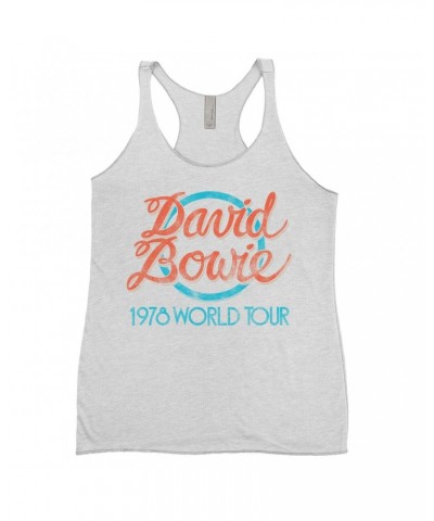 David Bowie Ladies' Tank Top | Turquoise 1978 World Tour Distressed Shirt $13.32 Shirts