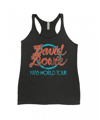 David Bowie Ladies' Tank Top | Turquoise 1978 World Tour Distressed Shirt $13.32 Shirts