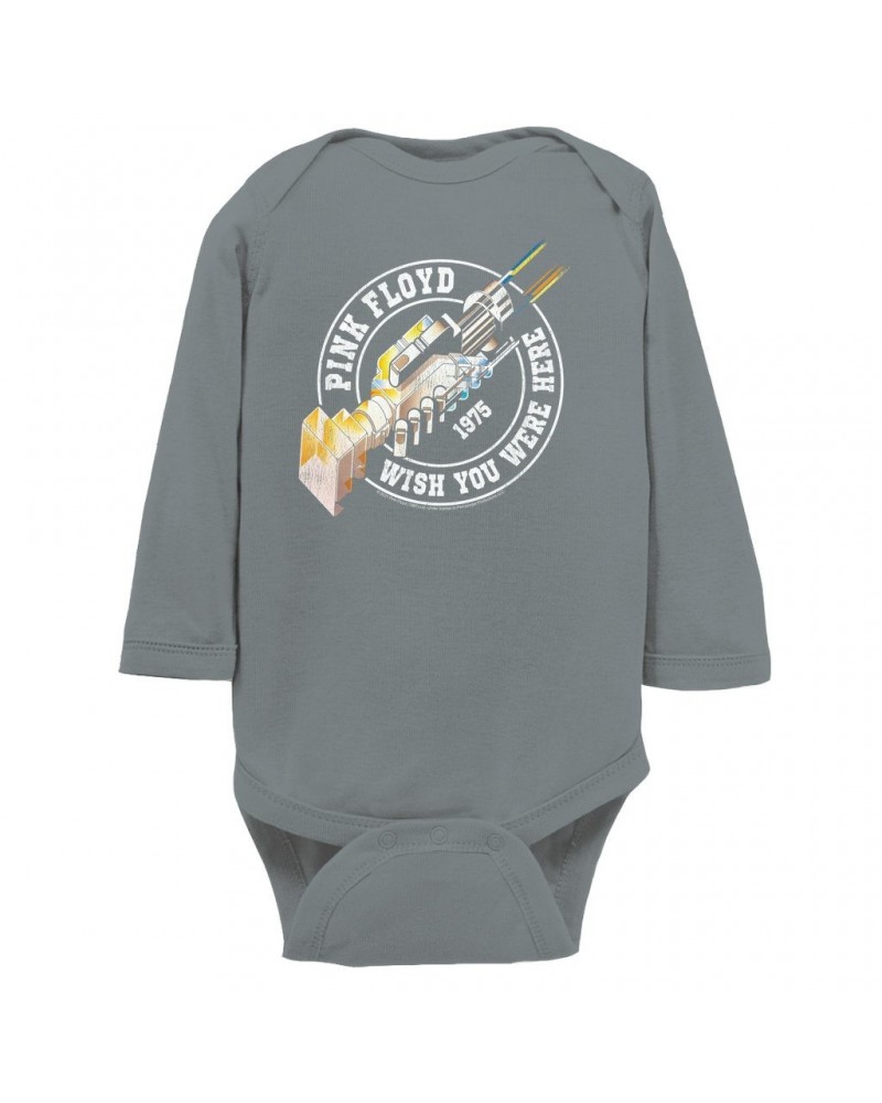 Pink Floyd Long Sleeve Bodysuit | Wish You Were Here Sticker Design Bodysuit $12.46 Shirts