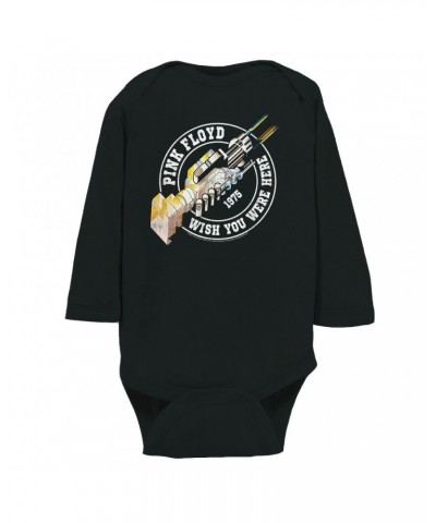 Pink Floyd Long Sleeve Bodysuit | Wish You Were Here Sticker Design Bodysuit $12.46 Shirts