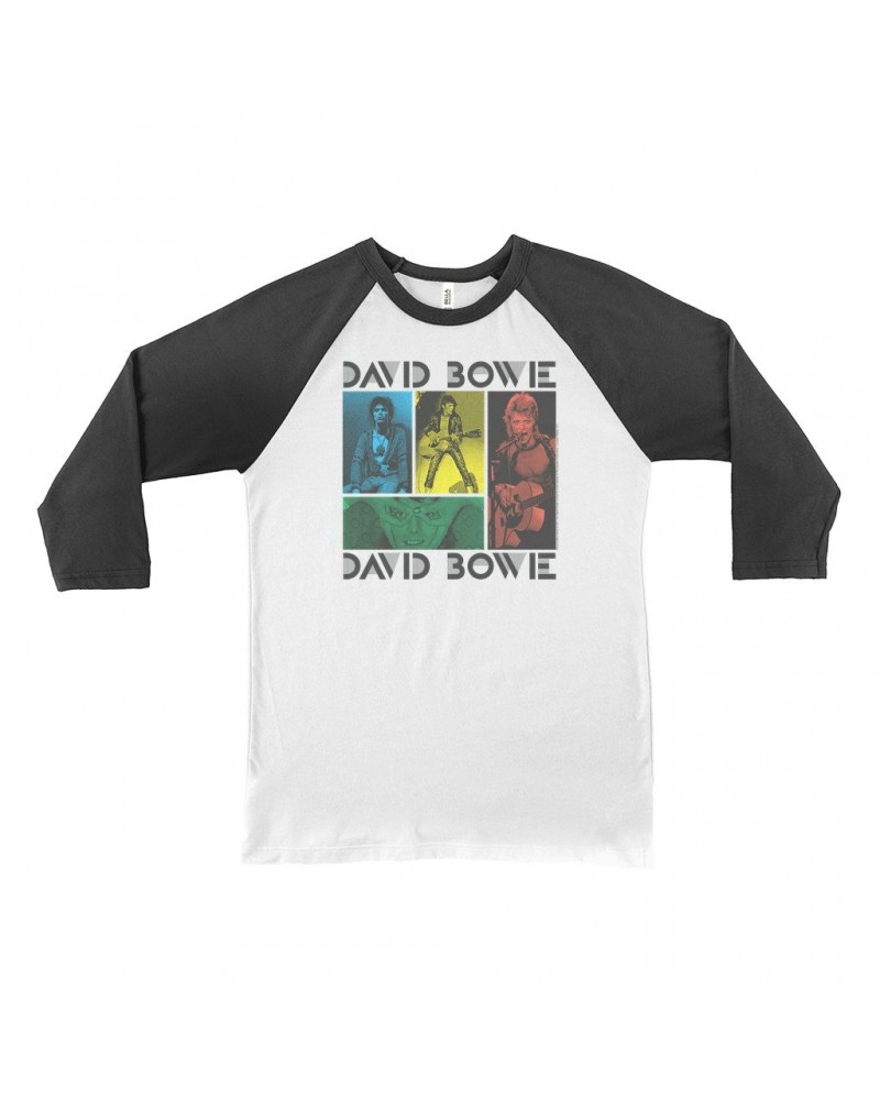 David Bowie 3/4 Sleeve Baseball Tee | Bowie Colorful Photo Collage Shirt $9.28 Shirts