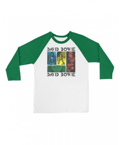 David Bowie 3/4 Sleeve Baseball Tee | Bowie Colorful Photo Collage Shirt $9.28 Shirts