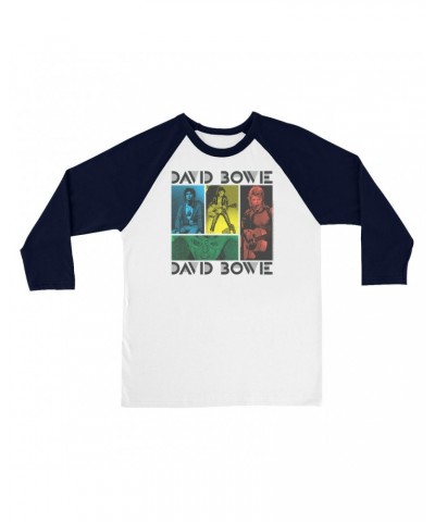 David Bowie 3/4 Sleeve Baseball Tee | Bowie Colorful Photo Collage Shirt $9.28 Shirts