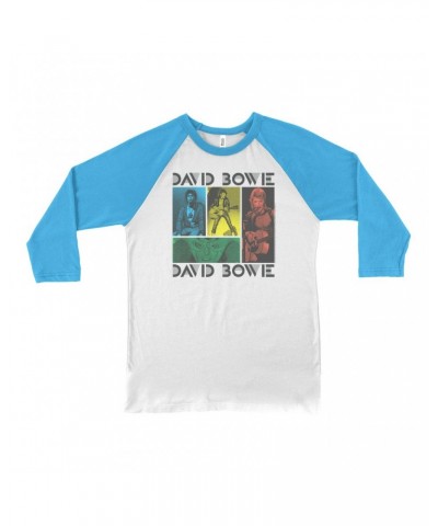 David Bowie 3/4 Sleeve Baseball Tee | Bowie Colorful Photo Collage Shirt $9.28 Shirts