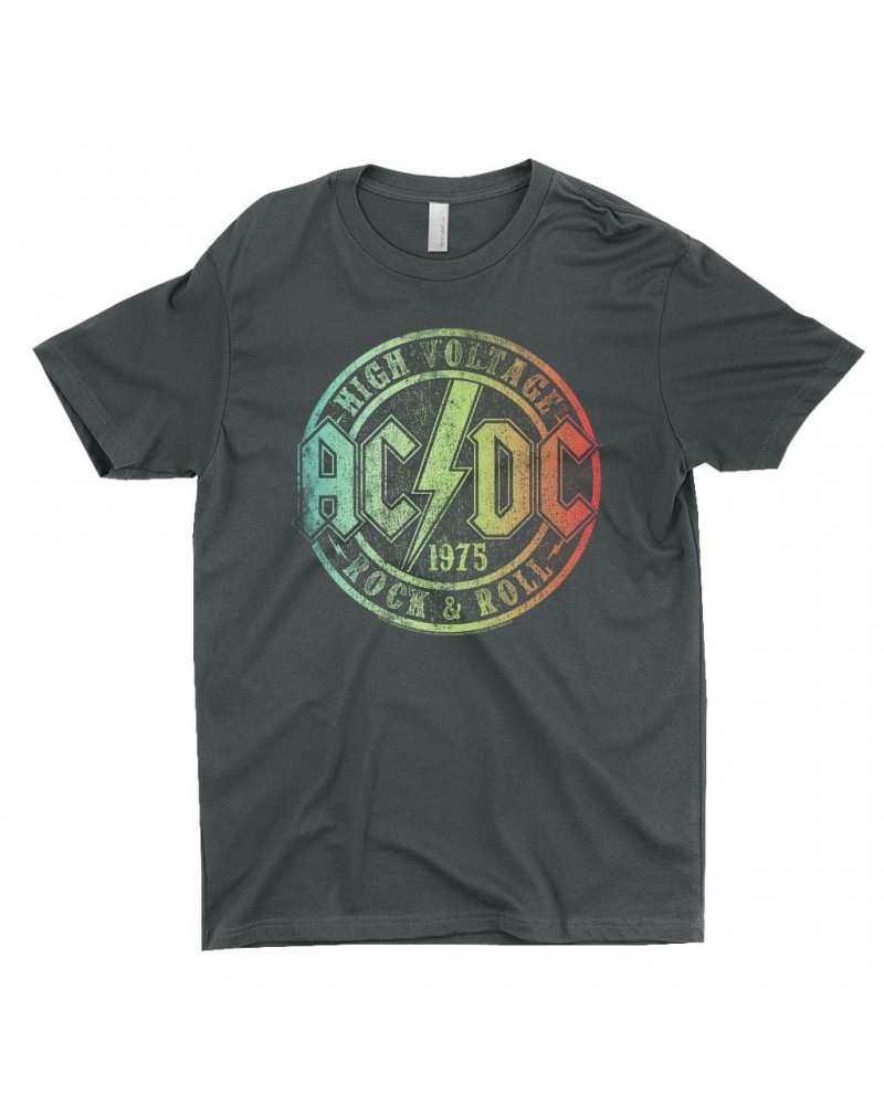 AC/DC T-Shirt | Rock & Roll 1975 Rainbow Design Distressed Shirt $10.98 Shirts