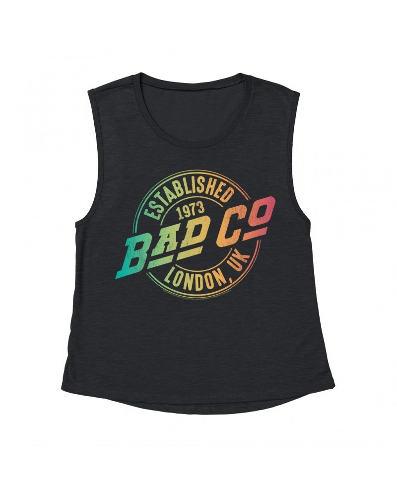 Bad Company Ladies' Muscle Tank Top | Rainbow Ombre Est. 1973 London Logo Shirt $14.83 Shirts