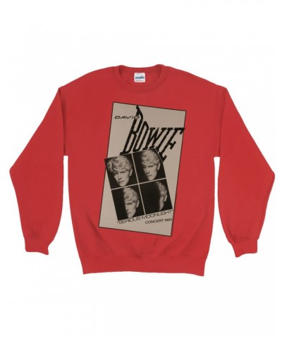 David Bowie Sweatshirt | Serious Moonlight 1983 Concert Tour Poster Sweatshirt $15.03 Sweatshirts