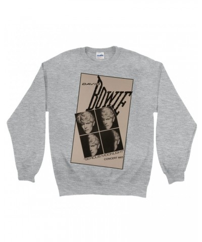 David Bowie Sweatshirt | Serious Moonlight 1983 Concert Tour Poster Sweatshirt $15.03 Sweatshirts