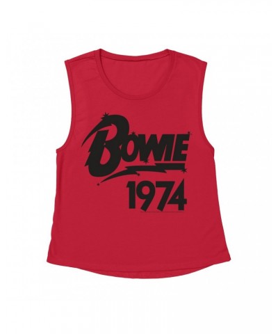 David Bowie Ladies' Muscle Tank Top | Bowie 1974 Logo Shirt $11.86 Shirts