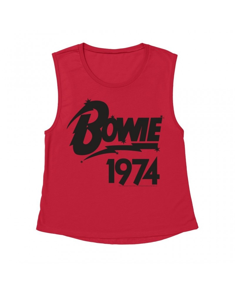 David Bowie Ladies' Muscle Tank Top | Bowie 1974 Logo Shirt $11.86 Shirts