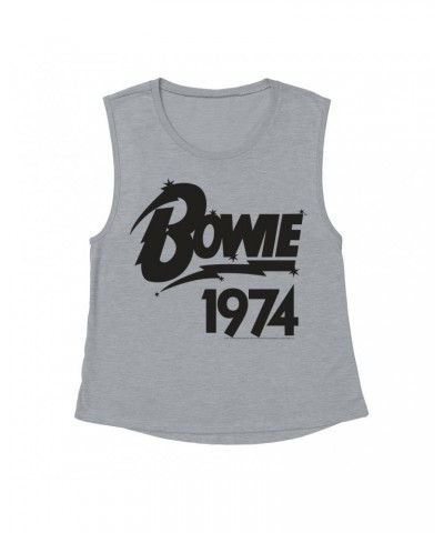 David Bowie Ladies' Muscle Tank Top | Bowie 1974 Logo Shirt $11.86 Shirts