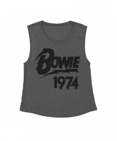 David Bowie Ladies' Muscle Tank Top | Bowie 1974 Logo Shirt $11.86 Shirts