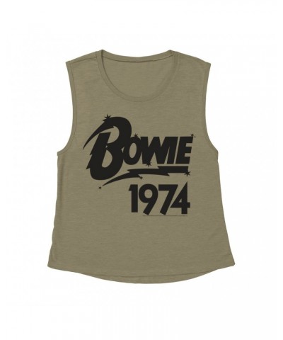 David Bowie Ladies' Muscle Tank Top | Bowie 1974 Logo Shirt $11.86 Shirts