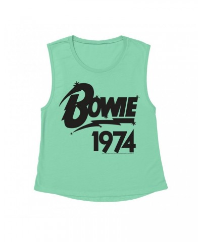 David Bowie Ladies' Muscle Tank Top | Bowie 1974 Logo Shirt $11.86 Shirts