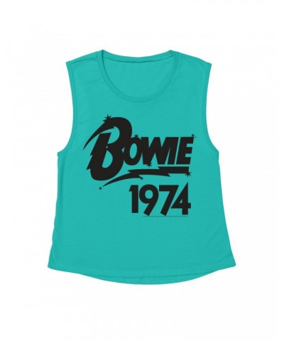 David Bowie Ladies' Muscle Tank Top | Bowie 1974 Logo Shirt $11.86 Shirts