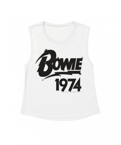 David Bowie Ladies' Muscle Tank Top | Bowie 1974 Logo Shirt $11.86 Shirts