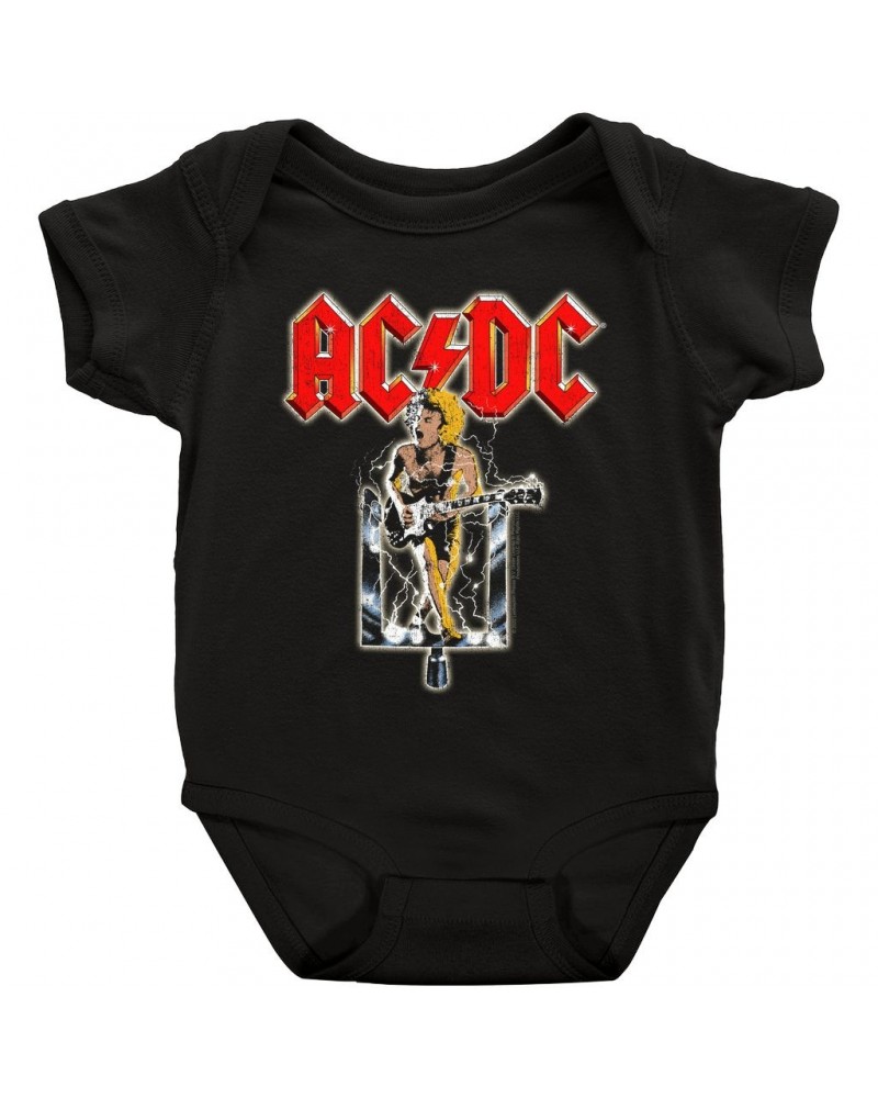 AC/DC Baby Short Sleeve Bodysuit | Angus On The Switch Distressed Bodysuit $9.58 Kids